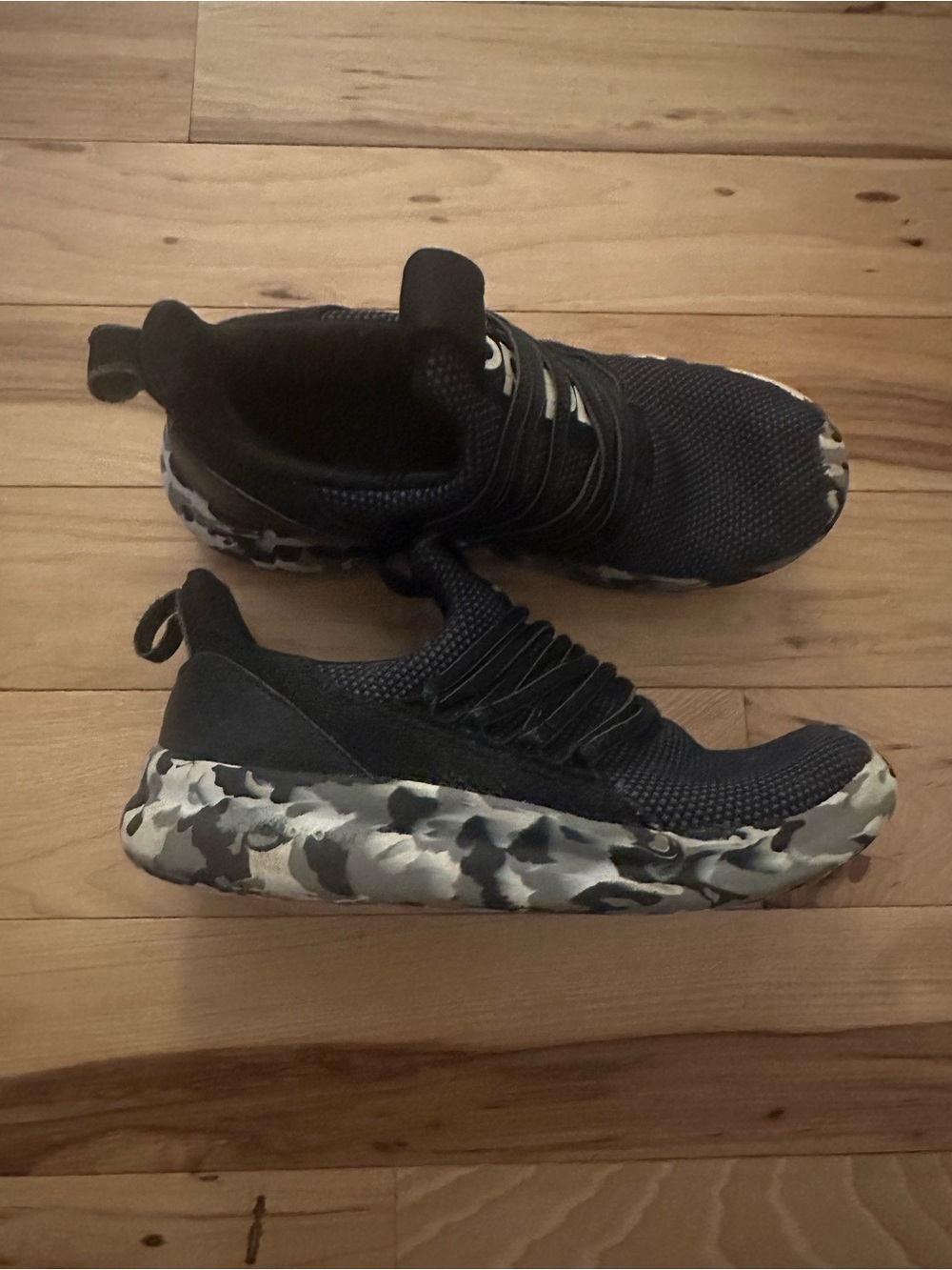 Kids Black Knit Athletic Sneakers with Camouflage Sole